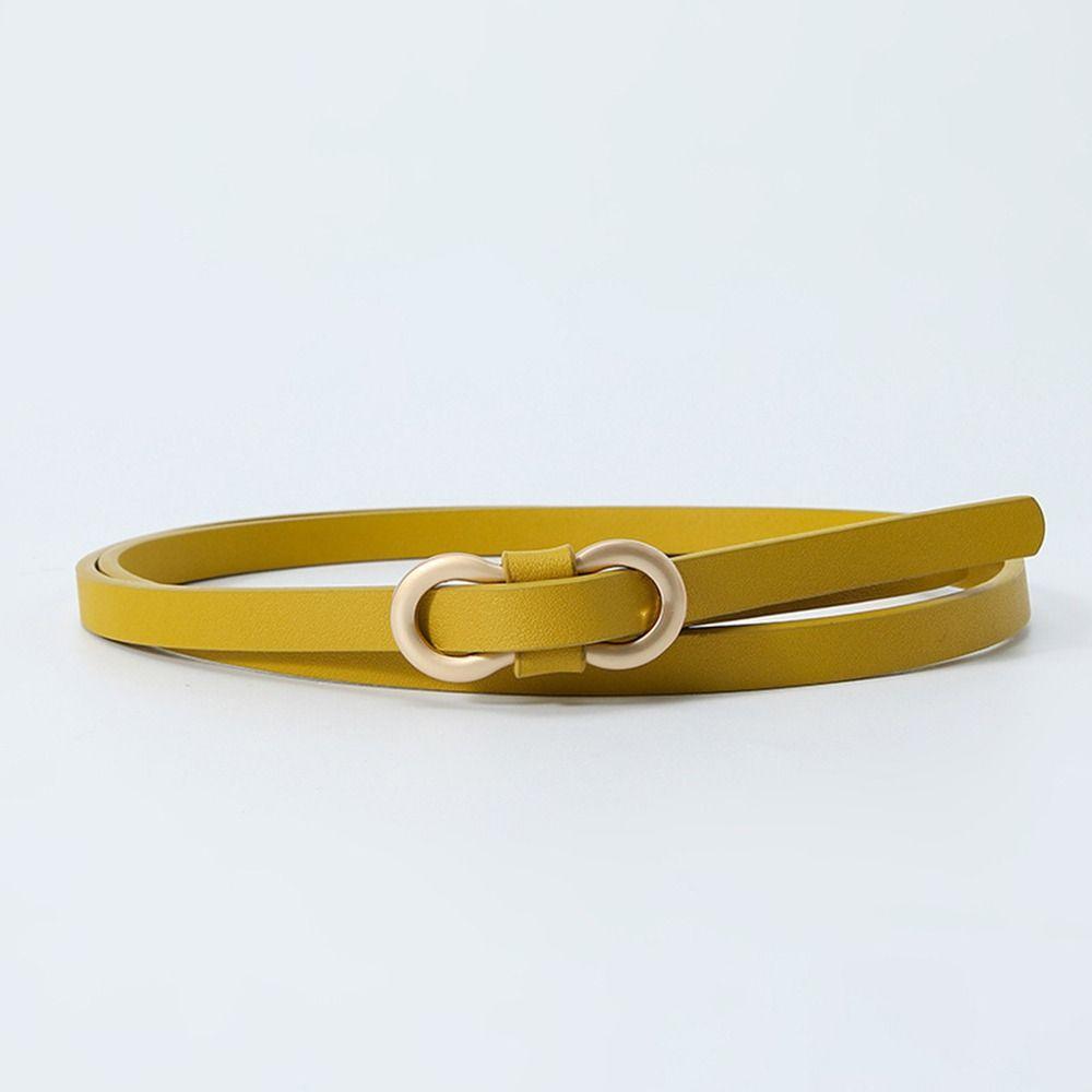 Dipuen Kleur Luxe Design Vintage lederen riem Dunne tailleband Broekkleding Riemen 8-vormige gespriemen geel