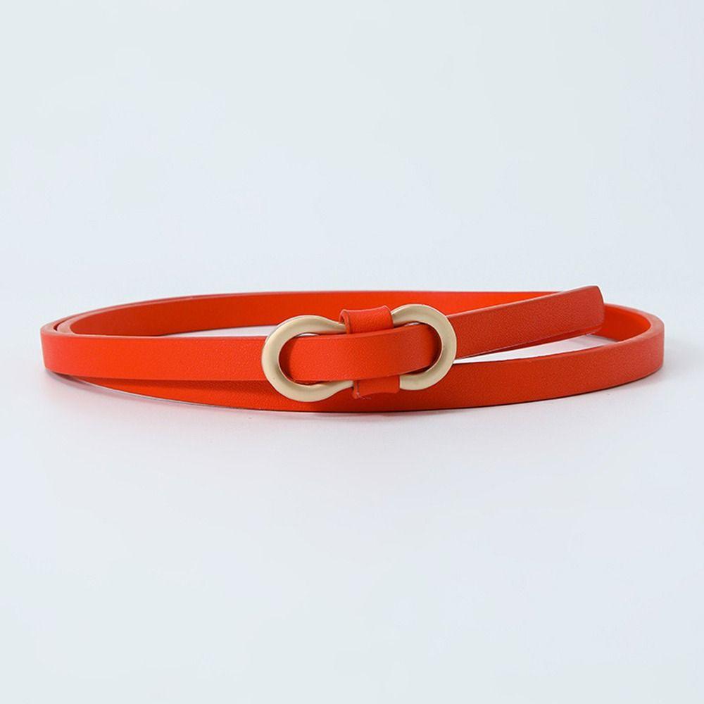 Dipuen Kleur Luxe Design Vintage lederen riem Dunne tailleband Broekkleding Riemen 8-vormige gespriemen oranje