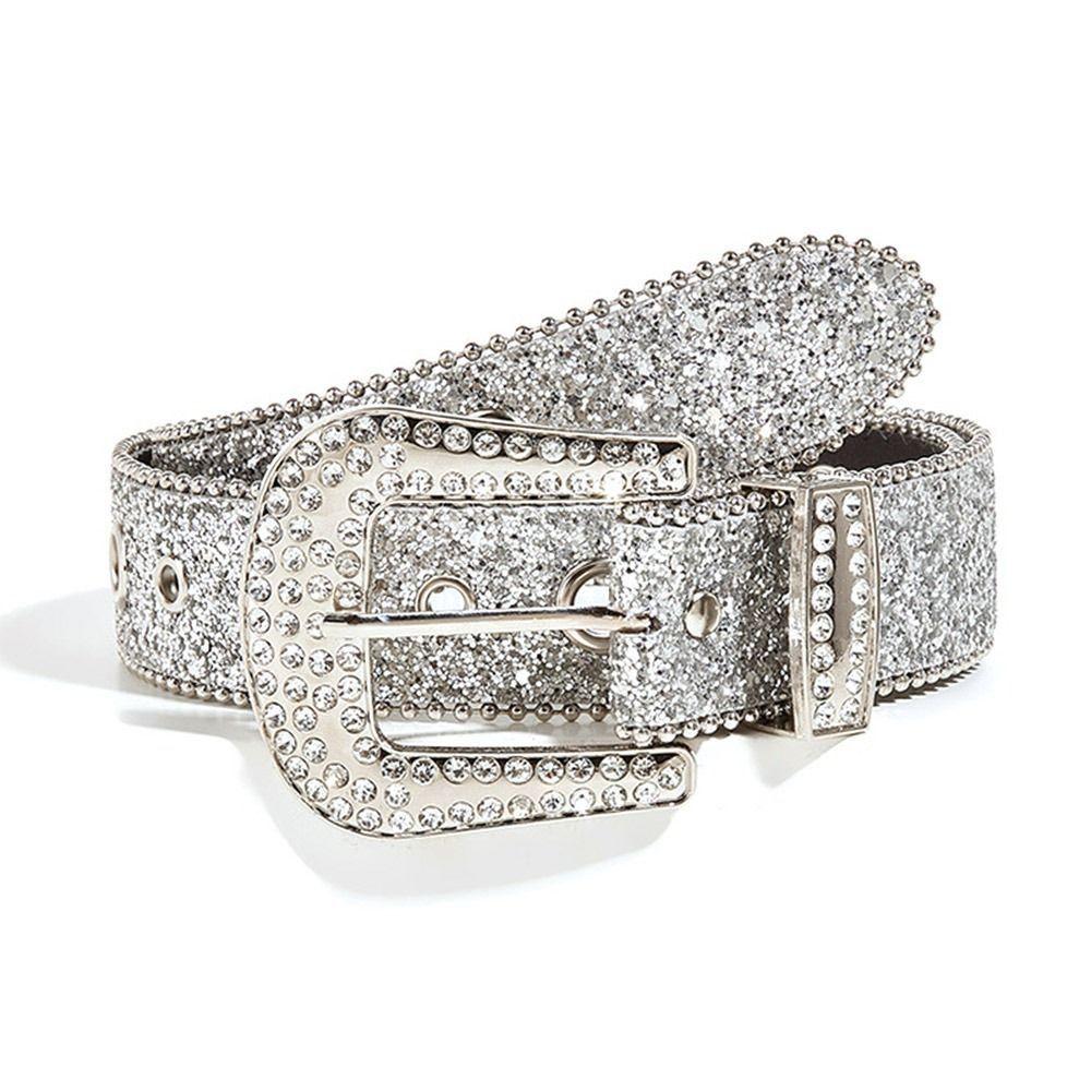Jiashi PU-leer strass riem bling kristal taille riem mode tailleband dames zilver