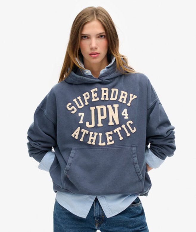 Superdry Athletic Essentials Oversized Hoodie met Applicatie Blauw