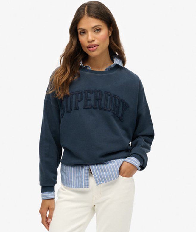 Superdry Athletic Essentials Tonal Sweatshirt met Ronde Hals en Appliqué Blauw