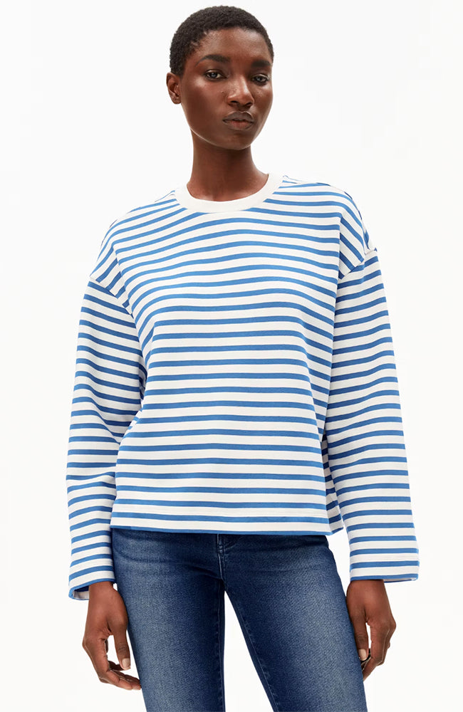 ARMEDANGELS Damen vegan Pullover Frankaa Stripe Dunkelblau
