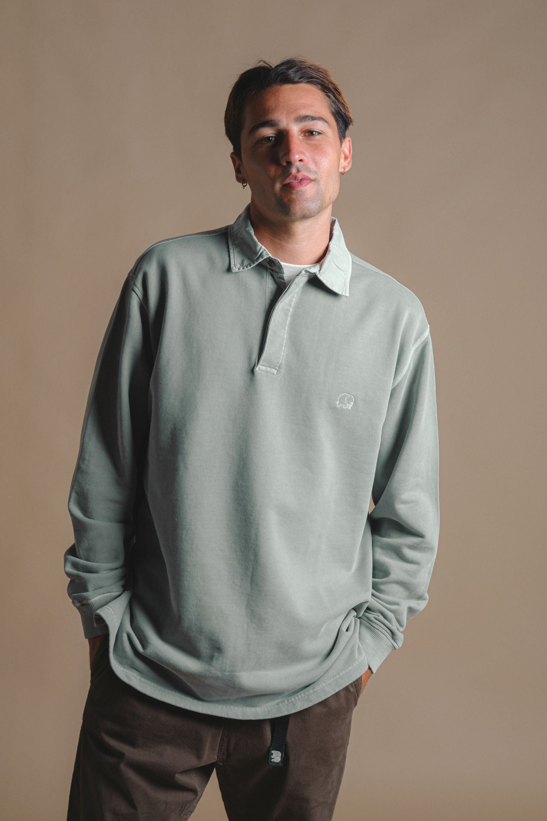 Trendsplant Herren vegan Polopullover Carvalho Pigment Silber GrÃ¼n