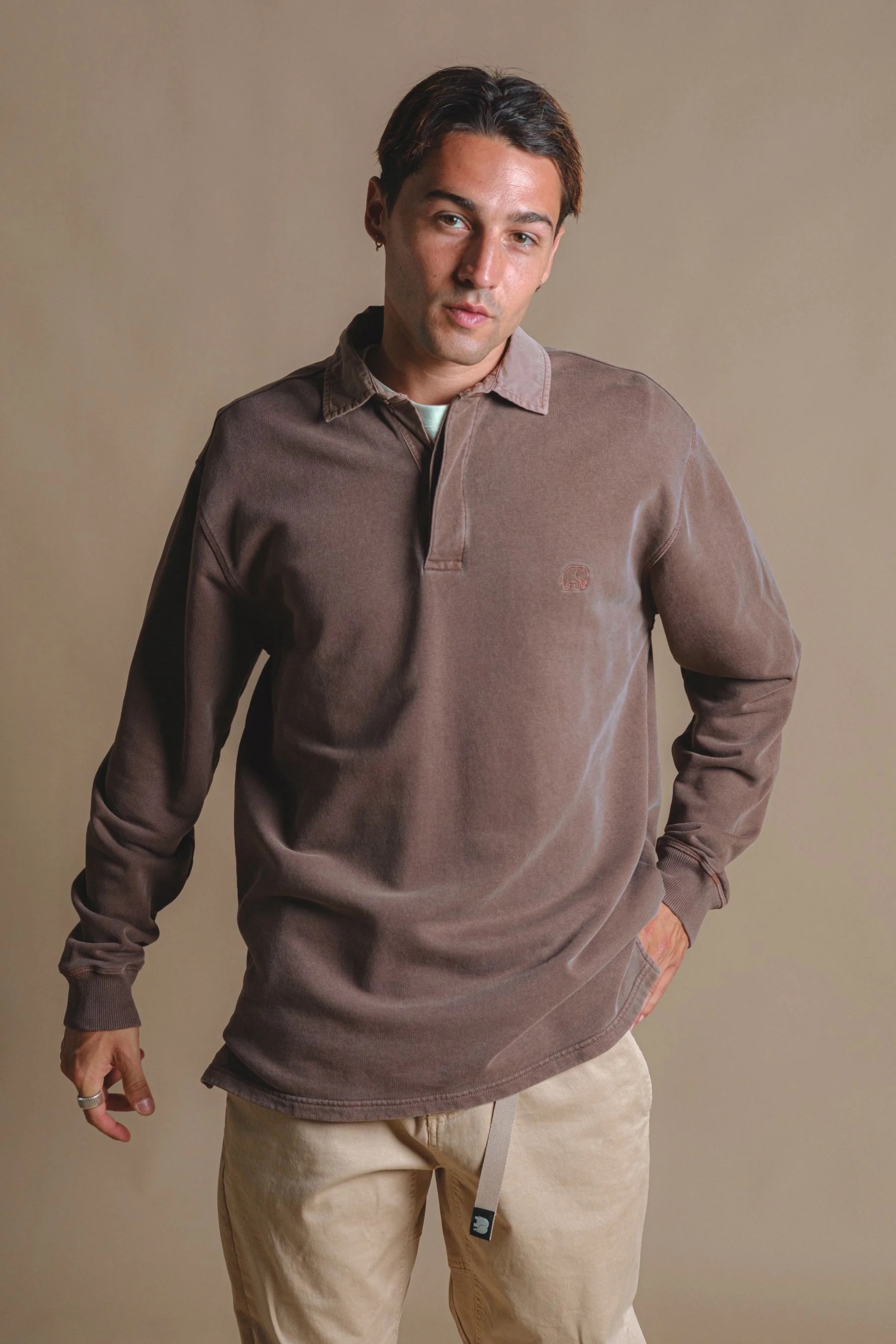 Trendsplant Herren vegan Polopullover Carvalho Pigment Kastanienbraun