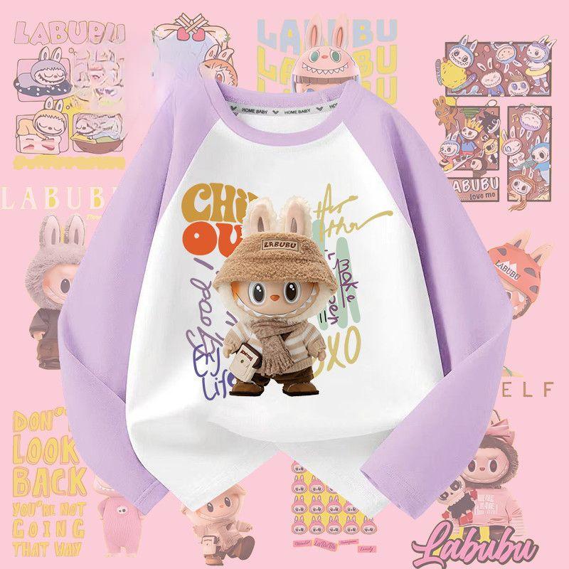 KIDSW Autumn Labubu Children's Pure Cotton Long-sleeved T-shirt, Girls' Casual Top T-shirt 120