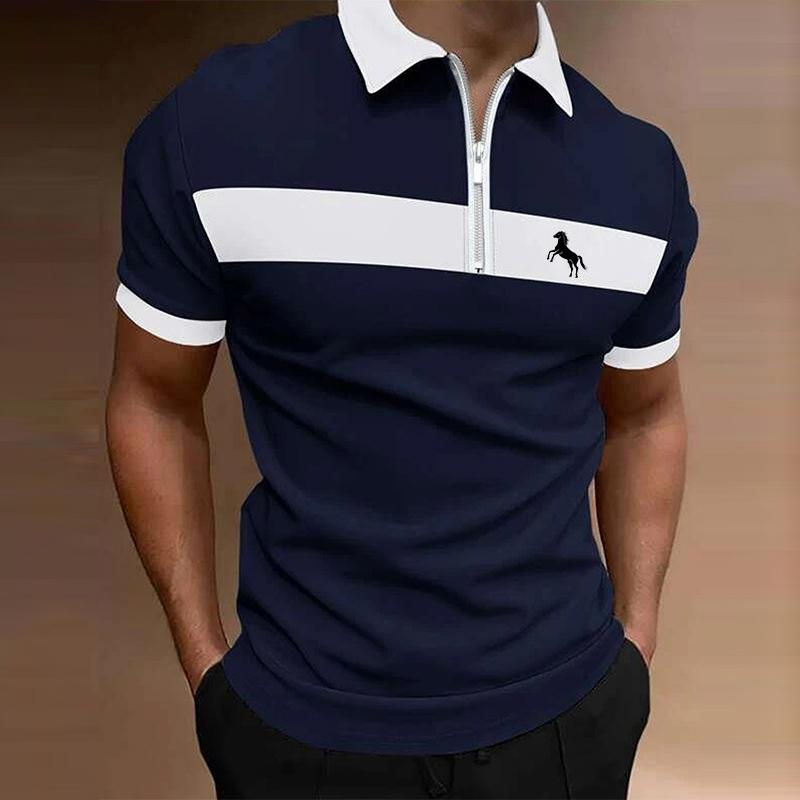 Haodingfushi Heren zomersport poloshirt met korte mouwen en revers. 3XL marineblauwe kleur