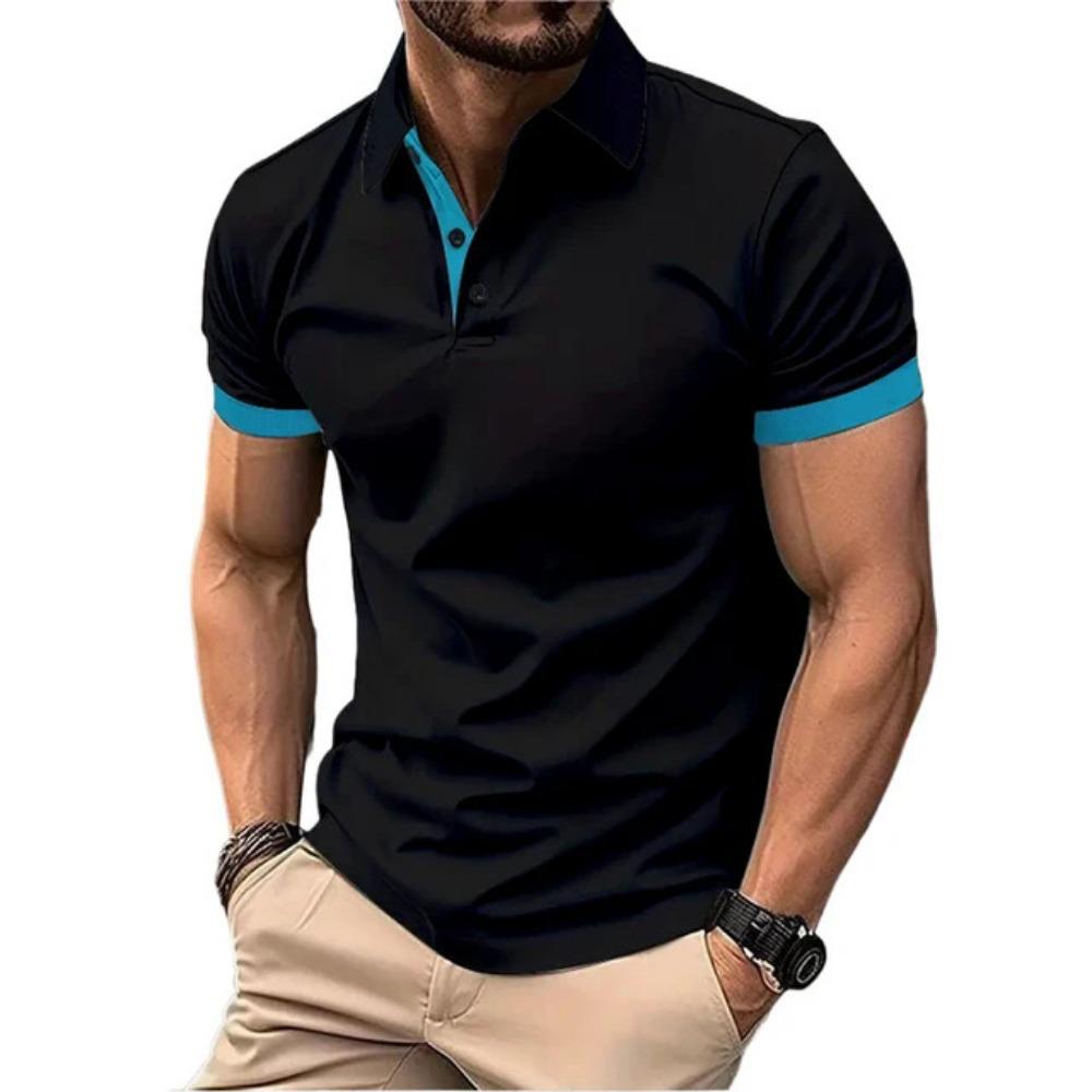 King Billion Men's Polo Shirt Short Sleeve Casual Slim Fit Color Blocking T-shirts England Style Streetwear Polos for Men's Tops Tees XXXL blauw/zwart