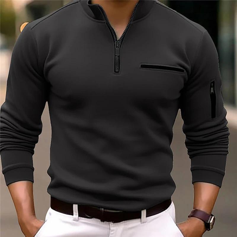Yoxier Men's Long Sleeve Polo Shirt Fashion Solid Color Leisure Sports Pullover Golf Slim T-shirt Business Casual Men's Wear. XL zwart