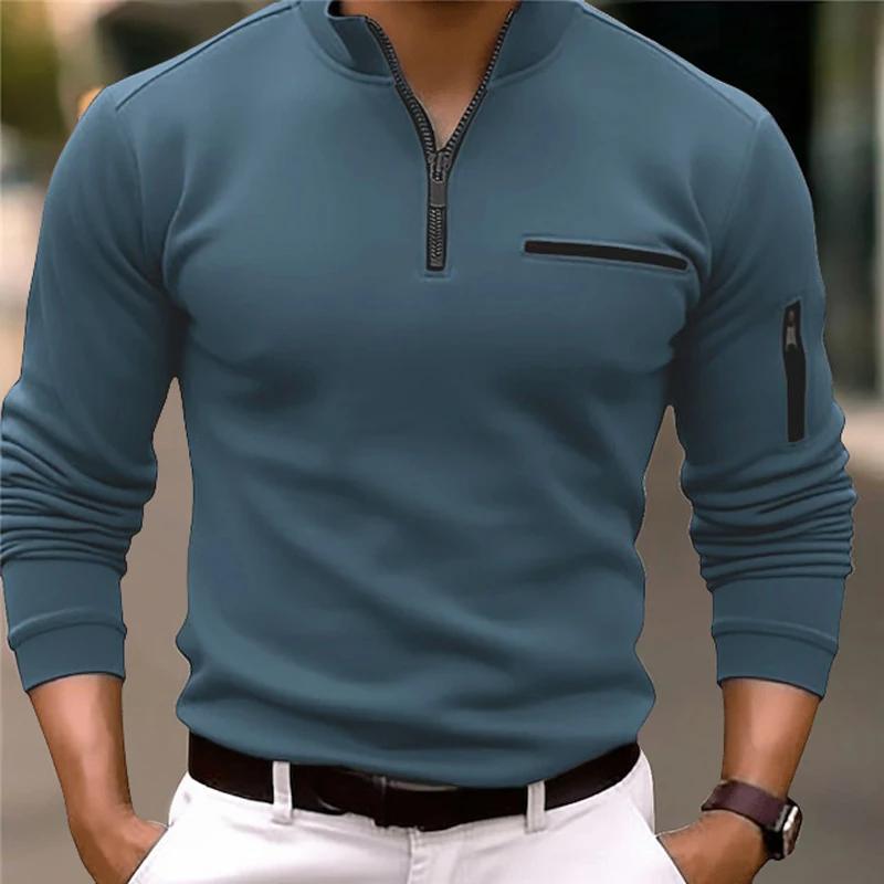 Yoxier Men's Long Sleeve Polo Shirt Fashion Solid Color Leisure Sports Pullover Golf Slim T-shirt Business Casual Men's Wear. XL hemelsblauwe kleur