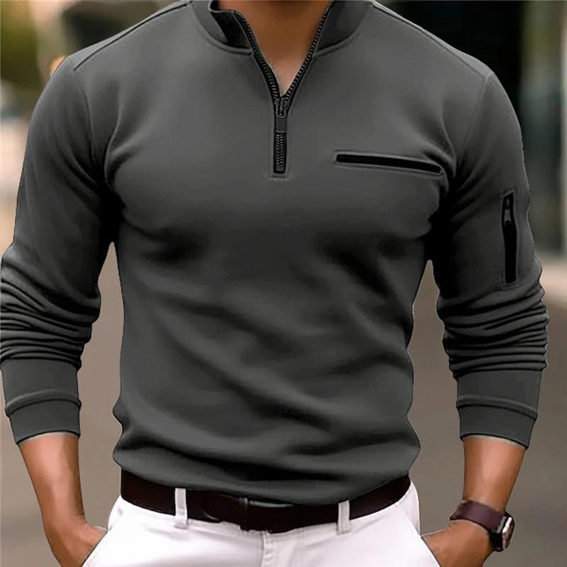 Yoxier Men's Long Sleeve Polo Shirt Fashion Solid Color Leisure Sports Pullover Golf Slim T-shirt Business Casual Men's Wear. XL donkergrijze kleur