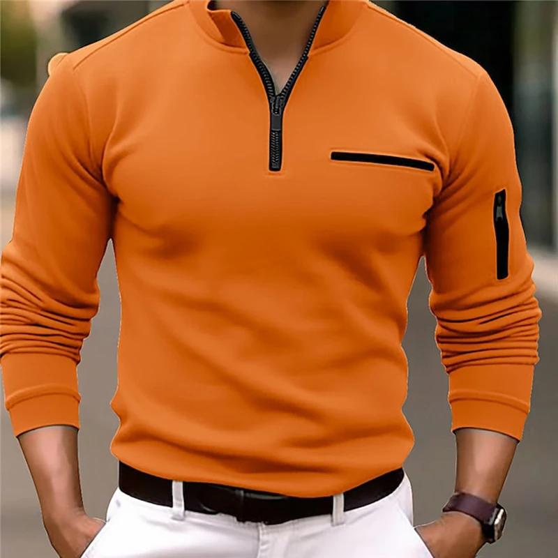 Yoxier Men's Long Sleeve Polo Shirt Fashion Solid Color Leisure Sports Pullover Golf Slim T-shirt Business Casual Men's Wear. L