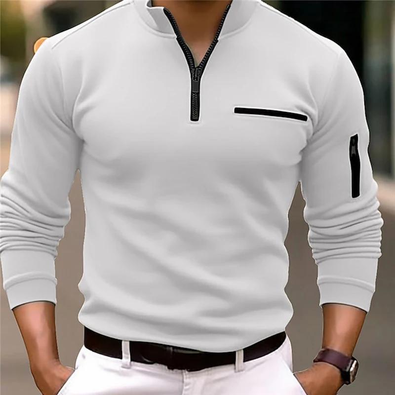 Yoxier Men's Long Sleeve Polo Shirt Fashion Solid Color Leisure Sports Pullover Golf Slim T-shirt Business Casual Men's Wear. L wit
