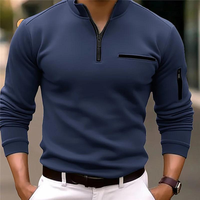 Yoxier Men's Long Sleeve Polo Shirt Fashion Solid Color Leisure Sports Pullover Golf Slim T-shirt Business Casual Men's Wear. M marineblauwe kleur