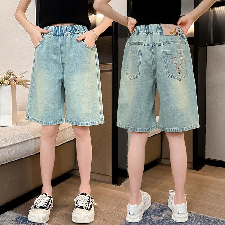Landon Meisjes denim shorts, shorts, zomer dun, grote kindershorts, meisjesbroeken, vijfpuntsbroeken 150