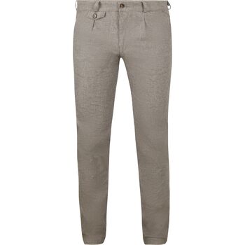 Suitable Broek  Chino Pico Pleat Flanel Print Beige