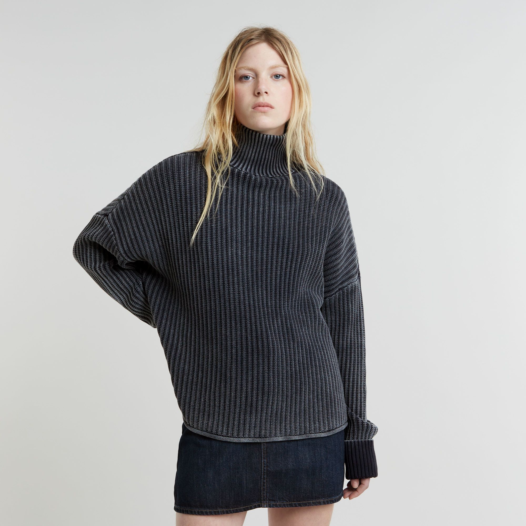 G-Star RAW Loose Overdyed Gebreide Coltrui - Donkerblauw - Dames