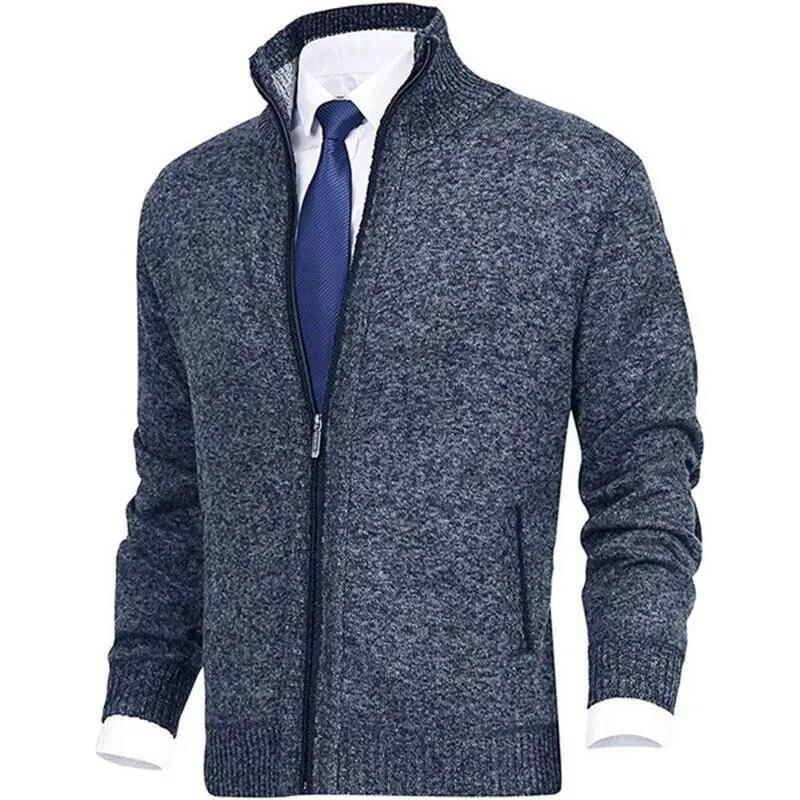 KING BILLION Winter dikke gebreide herentrui jas off white lange mouwen vest fleece volledige rits mannelijke casual plus size kleding voor de herfst US M 60-70 KG