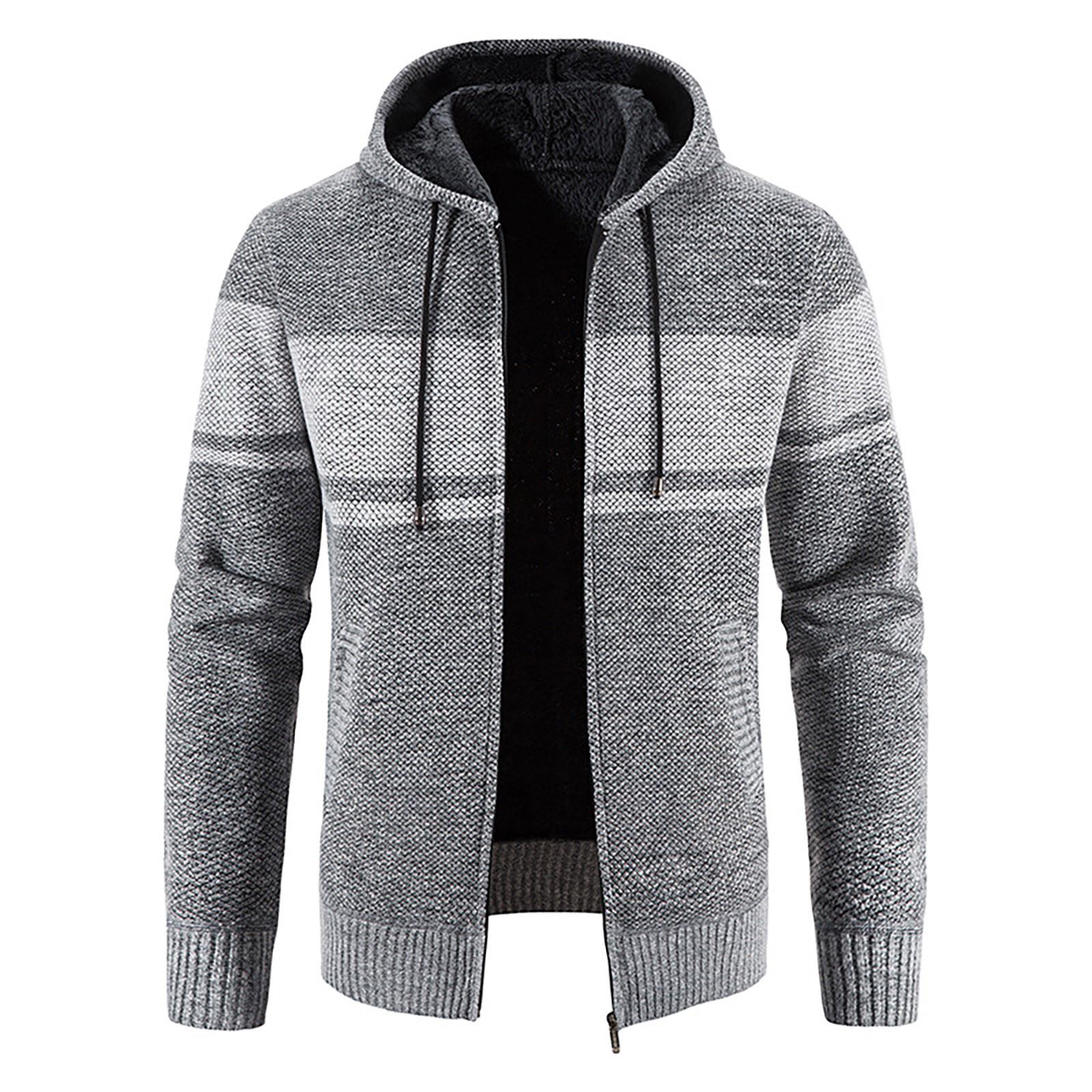 ZuiBaDuDu Herenjas met capuchon, pluche, geruit breiwerk met trekkoord, trui, warme effen kleur jassen, tops XXL