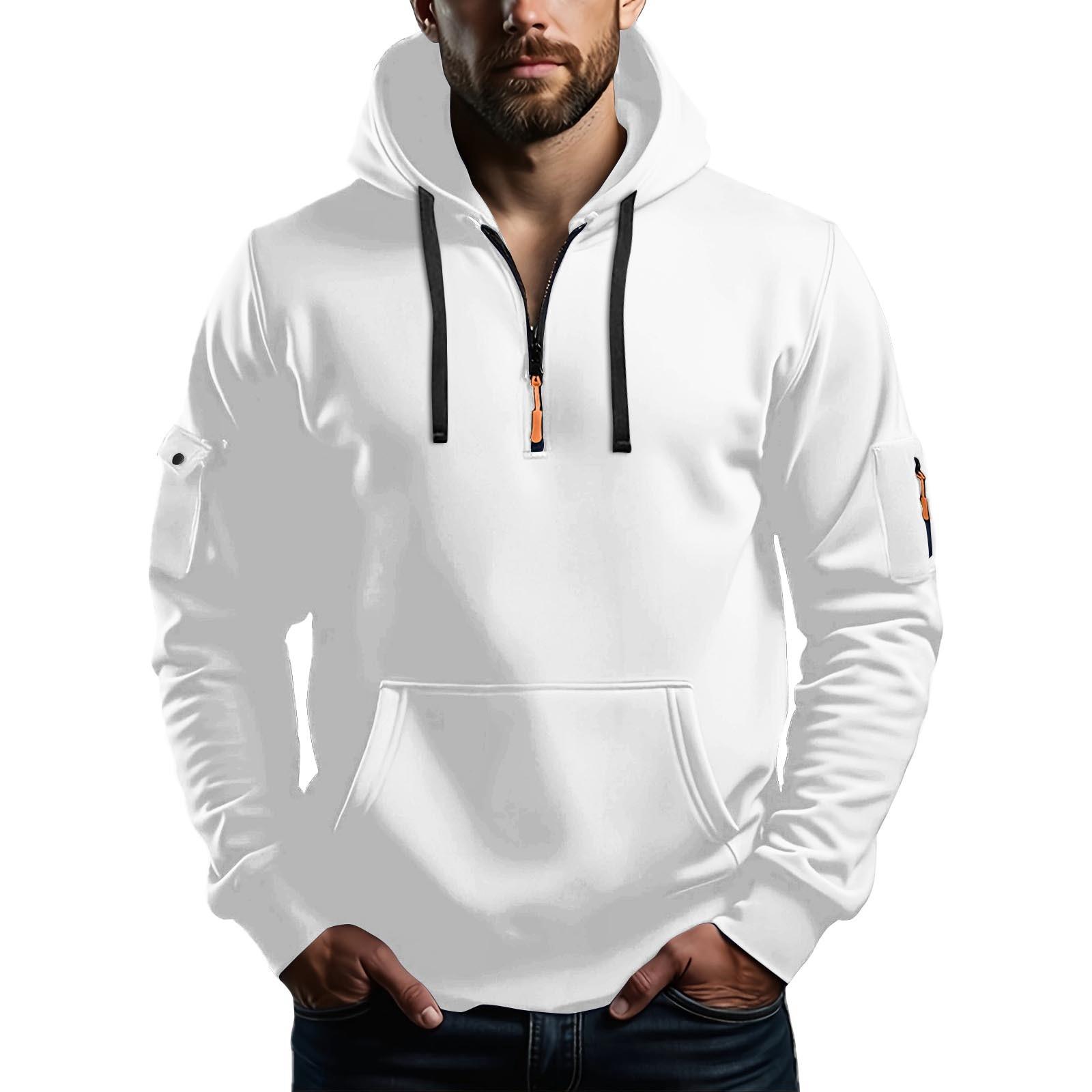 YaseHasaki Heren Sweatshirt Hoodie Rits Arm Zak Cardigan Heren Sport Grote Maat Casual Hoodie XL wit