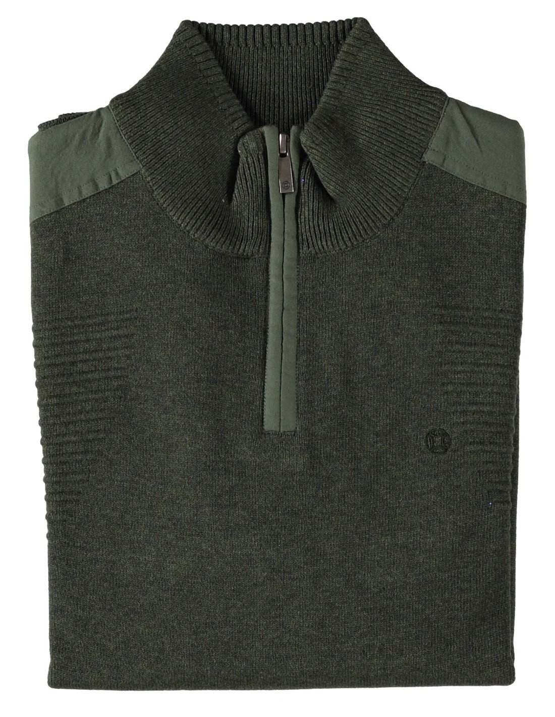 Fellows United Pullover Half Zip Ribs At Side Green Moss 