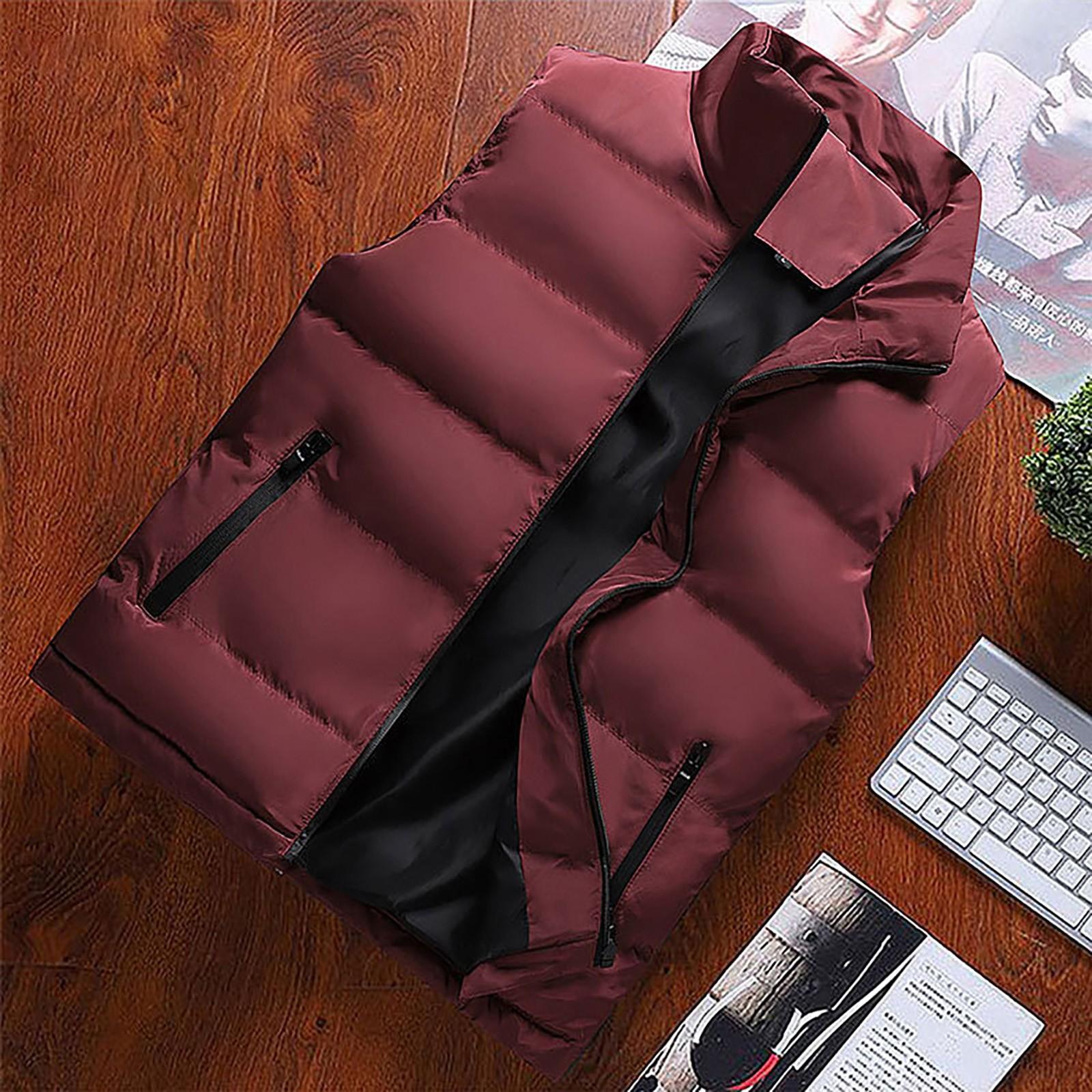 YaseHasaki Herenmode herfst en winter casual opstaande kraag effen kleur rits vest jas top XL rood