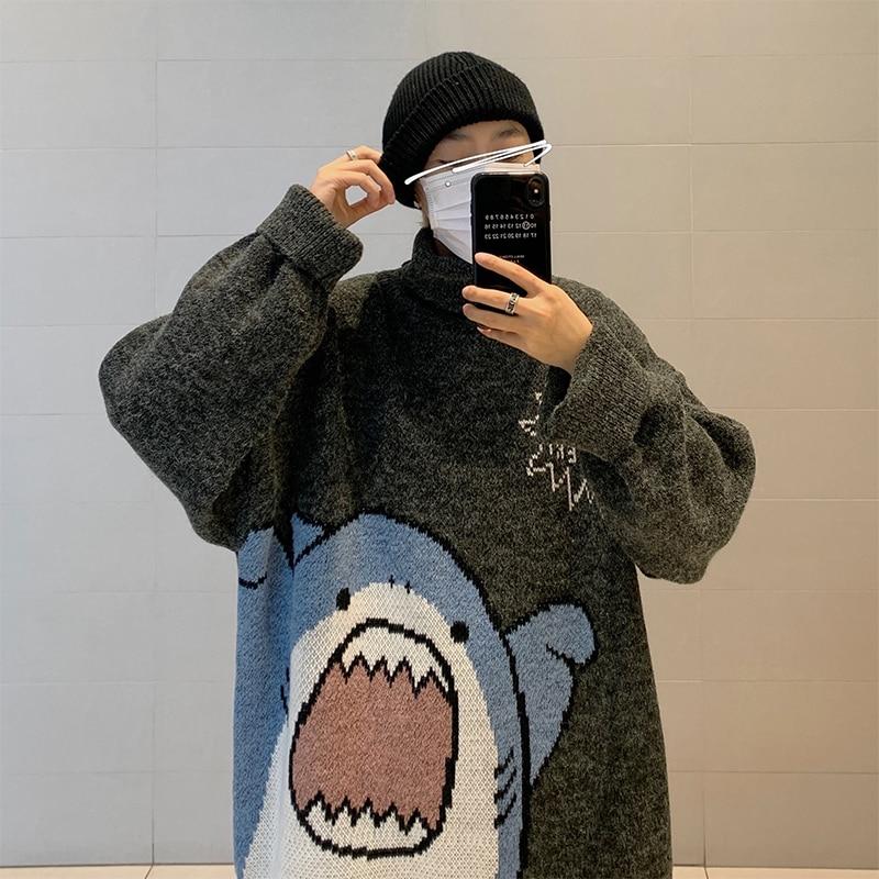 MIO-Fashion Heren Coltruien Shark Sweater Heren 2023 Winter Patchwor Koreaanse stijl Hoge hals Oversized coltrui voor heren M