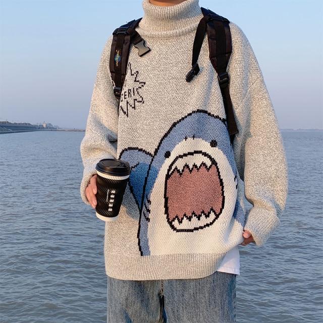 MIO-Fashion Heren Coltruien Shark Sweater Heren 2023 Winter Patchwor Koreaanse stijl Hoge hals Oversized coltrui voor heren XXL
