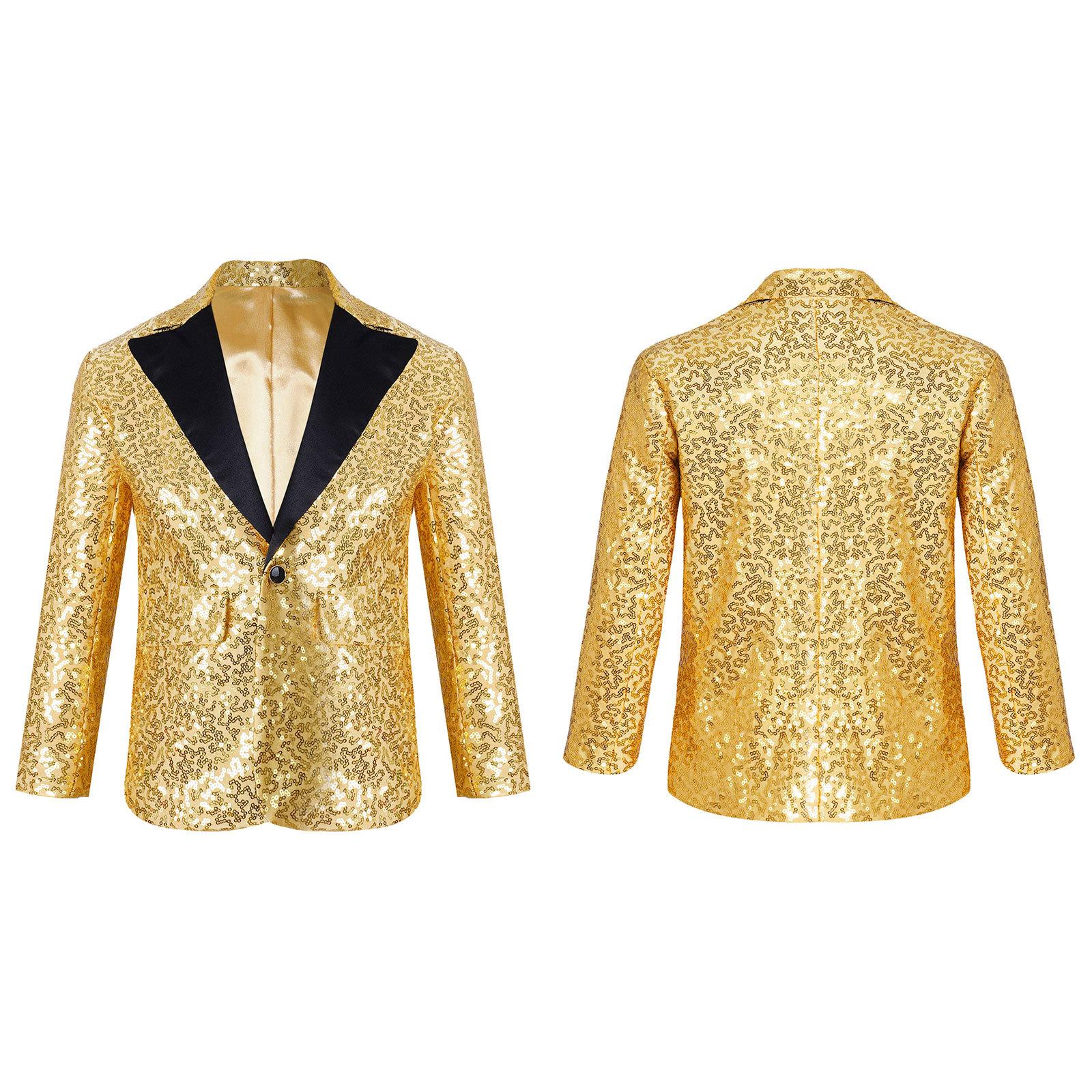 RUNQHUI Kinderen Jongens Glanzende Pailletten Revers Blazers Smoking Jasje Banket Bruiloft Dansshow Sprankelende Blazer 13-14 Years