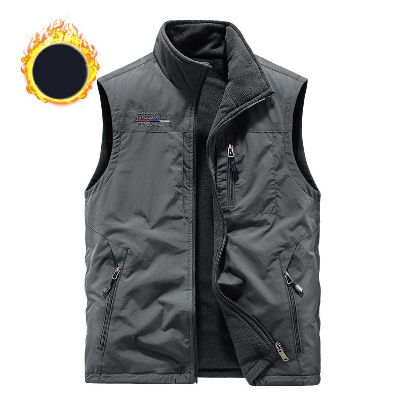 Jianchi Mall AA Herfst/winter Plus fluwelen vest Outdoor sportvest voor mannen van middelbare leeftijd en oudere mannen Snel drogend multi-pocket vrijetijdsvest XXXXL