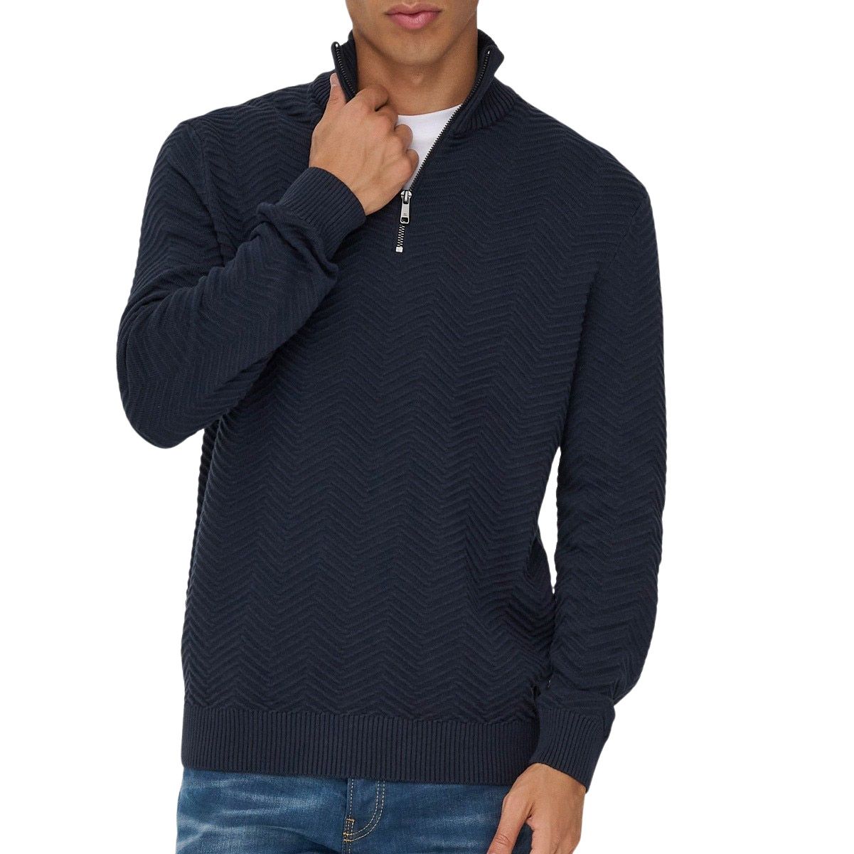 Only & Sons Mace Herringbone Knit Half Zip Sweater Heren