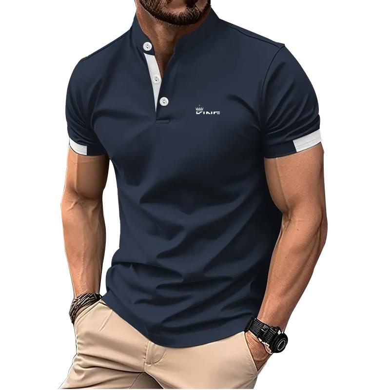 Haodingfushi Men Clothes Summer New Short Sleeve Stand Collar Polo Shirt Men Slim Fit Fashion Logo Print Button Polo Shirt 3XL