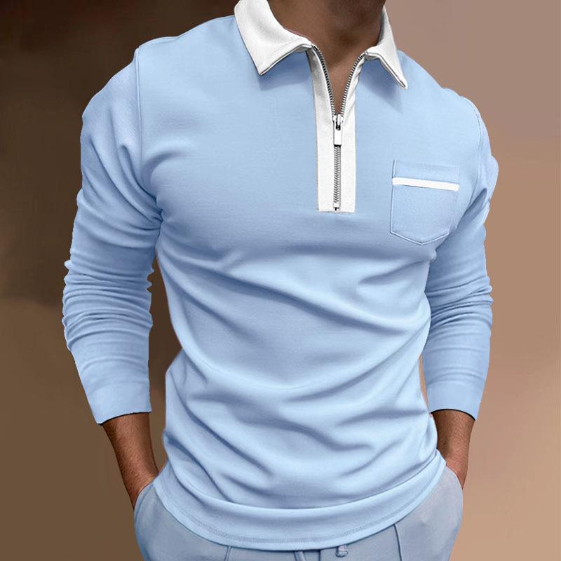 Fashion human Nieuwe heren revers mode Slim pocket rits lange mouwen heren T-shirt POLO shirt tops XL
