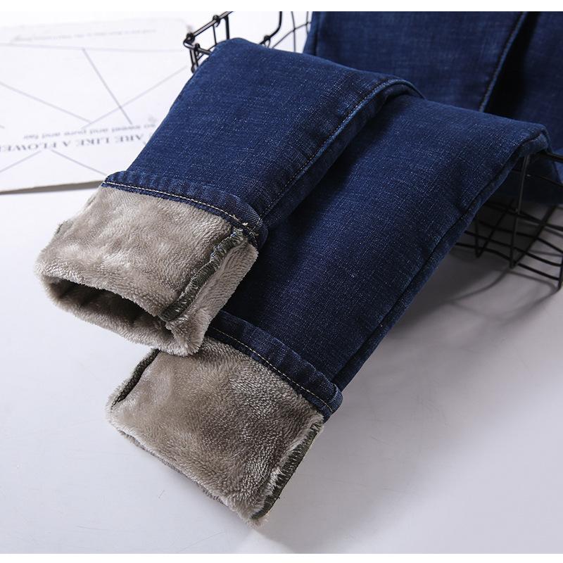 ZUERLE Winter Pluche Verdikte Warme Hoge Taille Jeans Dames Elastische Dunne Veelzijdige Broek 32