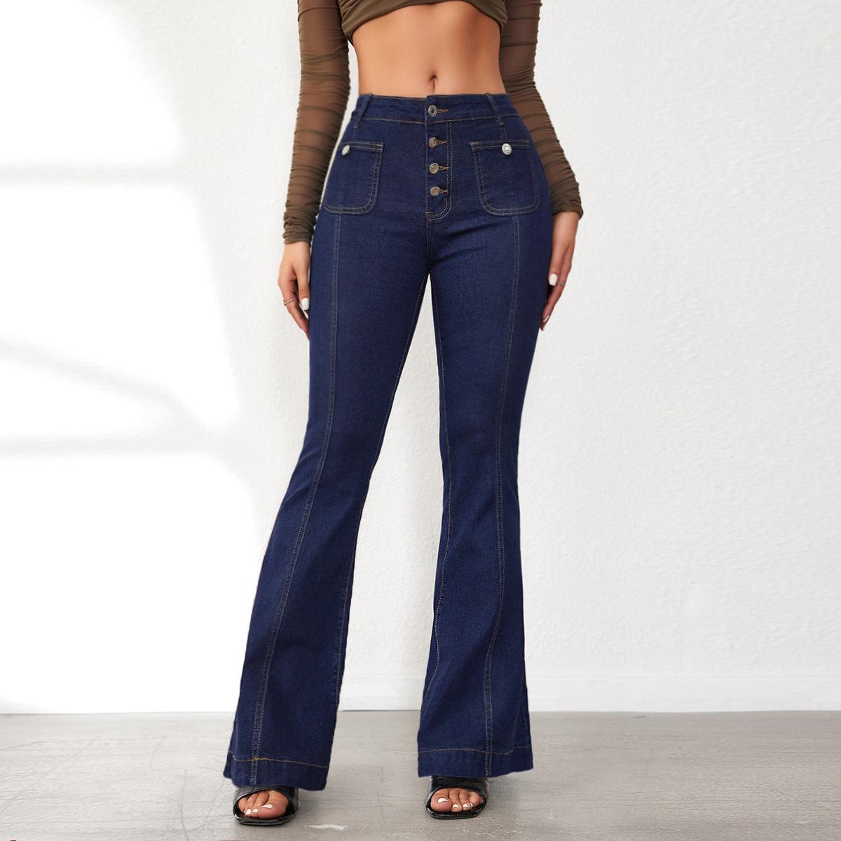 CANVAUS Lente en herfst dames jeans gesp slim micro hoge taille splicing broek M