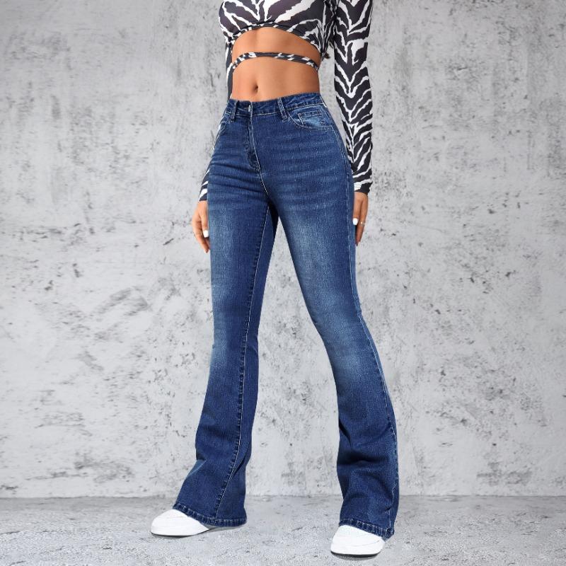 CANVAUS Lente, zomer en herfst Damesjeans Slim Temperament Micro-grote broek Lange broek M blauw