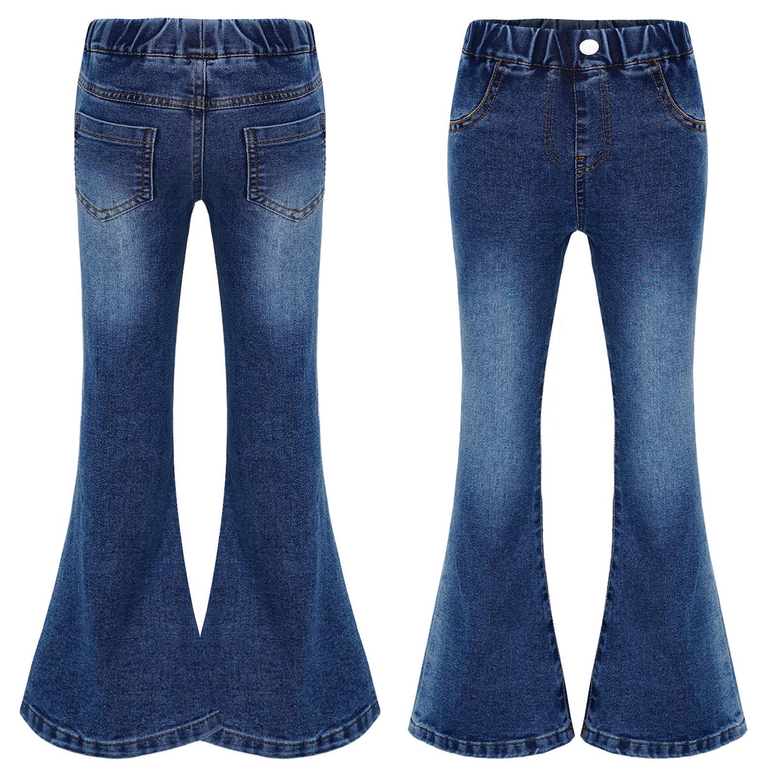 Yunduantong Meisjes Casual Bell-bottom Broek Skinny Jeans voor Flare Broeken Jeans Bell Bottoms Jeans Slim Fit Denim Lange Broeken 15-16 Years blauw