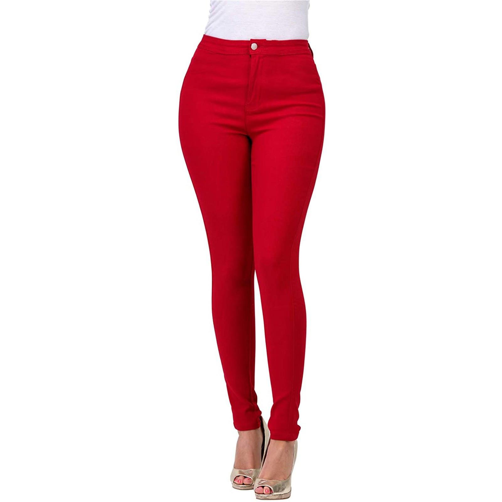 Ren Bag Mode Dames Kleur Hoge taille Rechte loop Smalle Voeten Jeans XXL rood