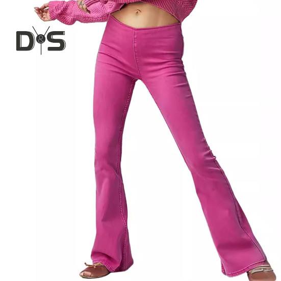 Mud in your eye Lady Jeans Elastische Slim Fit Uitlopende Pijpen Mid Taille Effen Kleur Lange Broek Dagelijkse Casual Denim Broek voor Reizen Woon-werkverkeer L