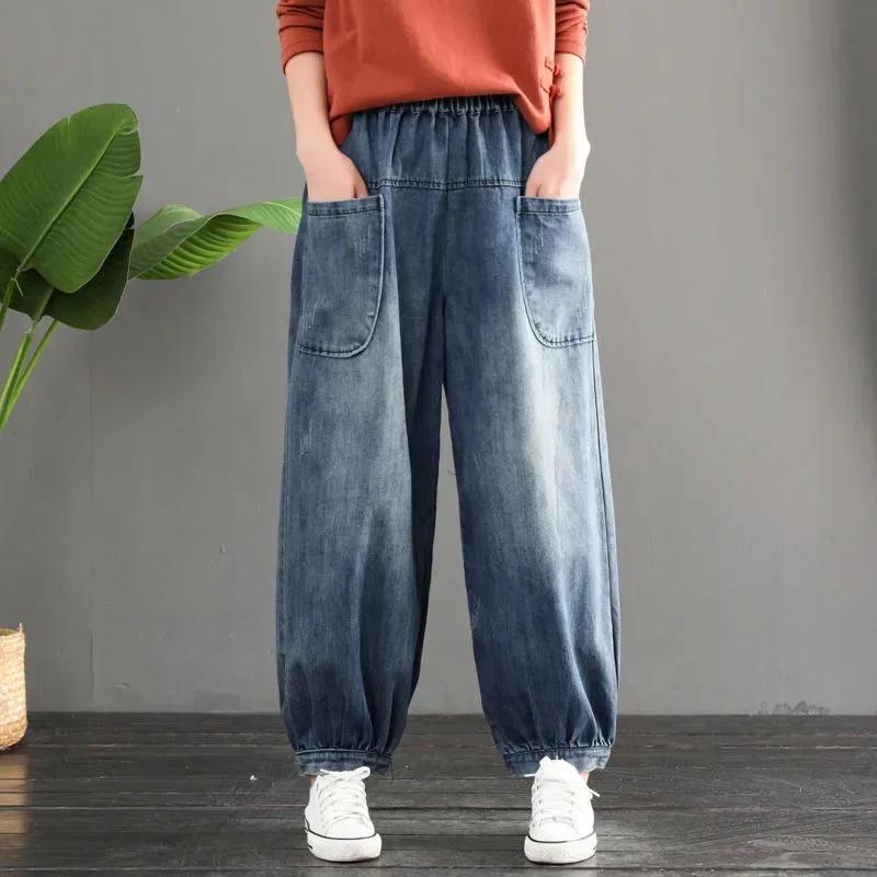 Five Fine Oversize High Waist Women Harem Ankle-Length Jeans Spring Baggy Causal Vintage Denim Pants Korean Fashion Mom Vaqueros XL