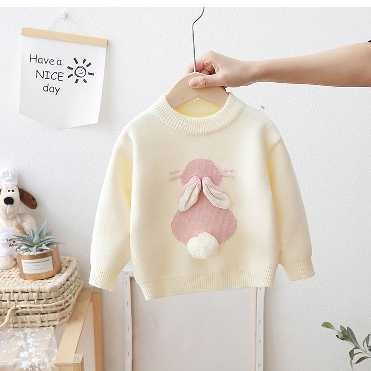 Yoghurt Meisjestrui Konijn Modieuze Winter- en Herfstkleding voor Kleine Meisjes Pluche Kindertrui Baby Breiwerk 90
