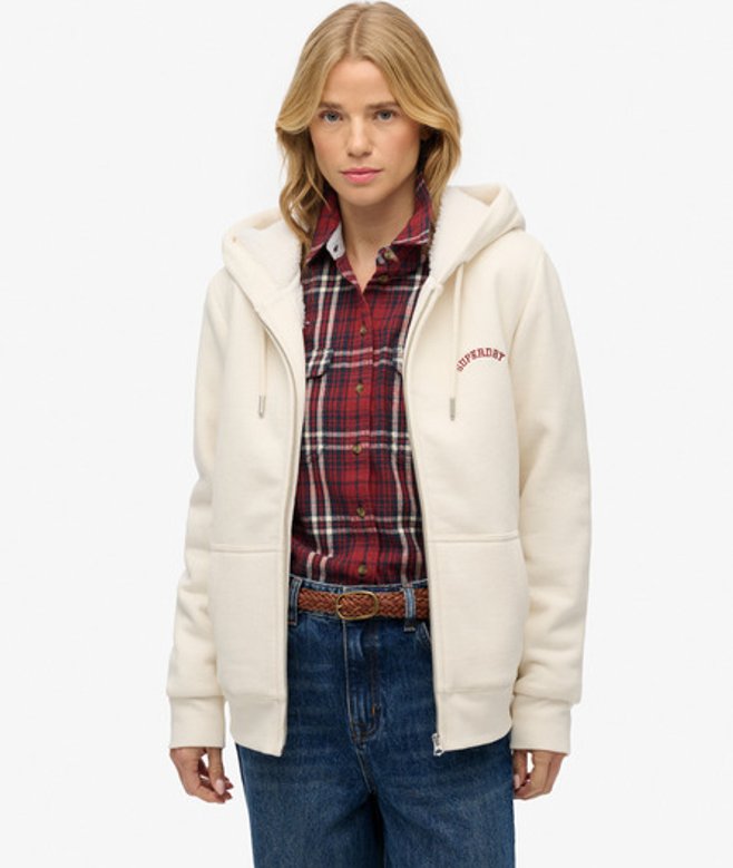 Superdry Hoodie met Borgvoering en Rits White