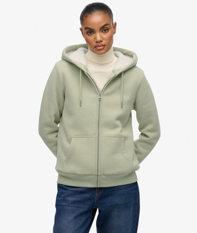 Superdry Hoodie met Borgvoering en Rits Green
