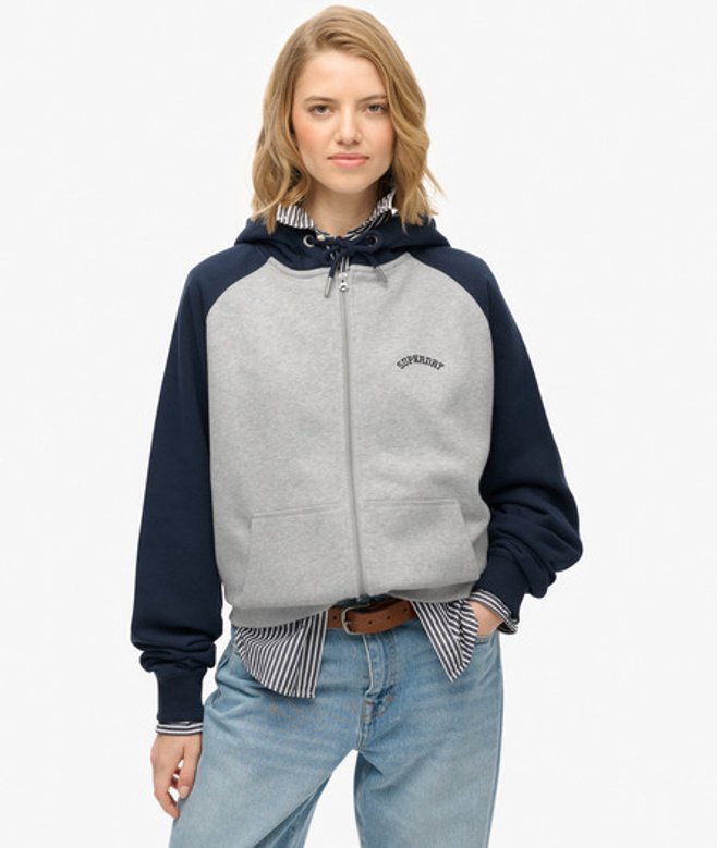 Superdry Essential Logo Raglan Zip Hoodie Light Grey