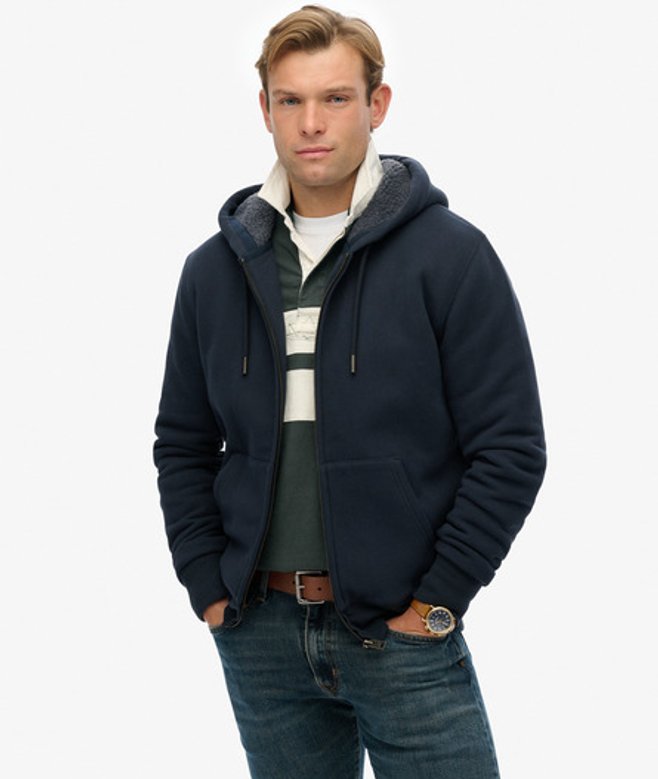 Superdry Hoodie met Borgvoering en Rits Blauw