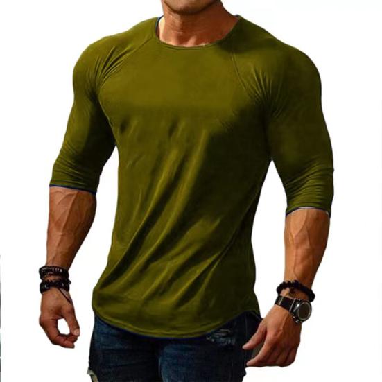 Tianhangyuan O-hals lange mouwen effen kleur heren top buitensport elastisch slim fit herfst T-shirt L
