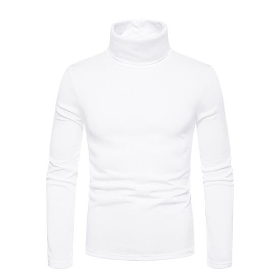 Guannuotong Heren herfst winter top hoge kraag nekbescherming effen kleur slim fit dikke warme zachte trui lange mouw heren dieptepunt top M wit