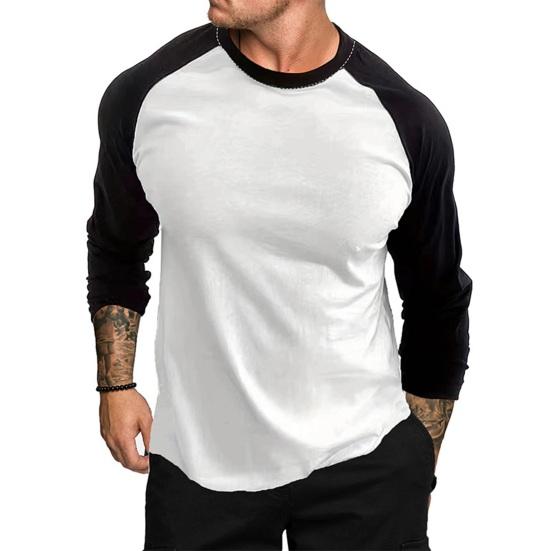 Tianhangyuan Lente Herfst Heren Casual T-shirt O-hals Raglanmouwen Kleuraanpassing Slim Fit Fitness Gym Trui Tops Streetwear M
