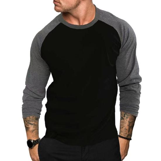 Tianhangyuan Lente Herfst Heren Casual T-shirt O-hals Raglanmouwen Kleuraanpassing Slim Fit Fitness Gym Trui Tops Streetwear XL zwart