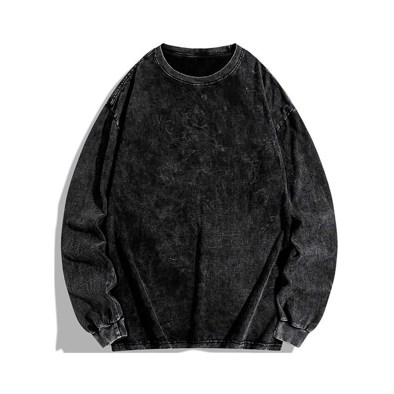 King Billion 200G Katoen Lange Mouwen Losse Ronde Hals Gewassen Katoen High Street T-shirts Vintage voor Mannen Casual Simpie Streetwear Top XL