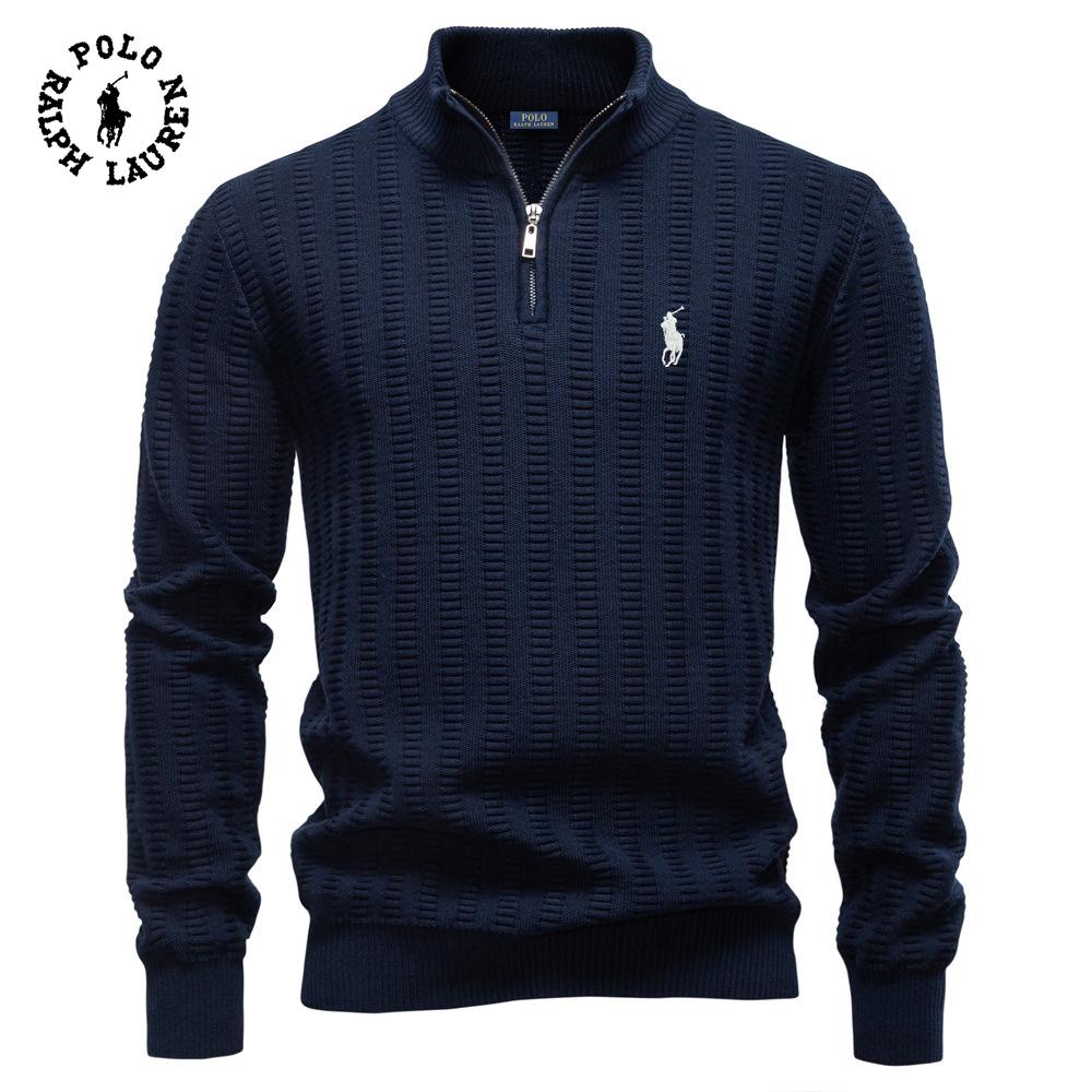 Polo Ralph Lauren 2025 Autumn and Winter Embroidery New Striped Jacquard Men's Plus Size Sweater, Half Zipper Stand Up Collar Business Sweater M